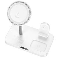 Hoco ładowarka indukcyjna 3w1 z MagSafe 15W biała