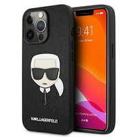 Etui Karl Lagerfeld iPhone 13 Pro Max czarny hard case Saffiano Ikonik Karl`s Head KLHCP13XSAKHBK