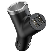 Baseus ładowarka samochodowa 2xUSB 3.4A 40W + gniazdo zaplaniczki czarna