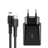 Baseus ładowarka sieciowa Speed Mini 1xUSB-C Power Delivery 18W czarna + kabel PD do Lightning