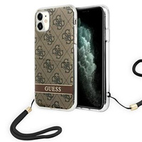 Etui Guess iPhone 11 brązowy hard case 4G Print Strap GUOHCN61H4STW