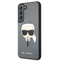 Etui Karl Lagerfeld Samsung S22+ Plus hard case srebrny Saffiano Ikonik Karl`s Head KLHCS22MSAKHSL