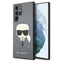 Etui Karl Lagerfeld Samsung S22 Ultra hard case srebrny Saffiano Ikonik Karl`s Head KLHCS22LSAKHSL