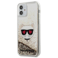 Etui Karl Lagerfeld iPhone 12 mini 5.4" złoty hard case Liquid Glitter Choupette KLHCP12SLCGLGO