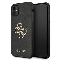 Etui Guess iPhone 11 czarny hard case Saffiano 4G Metal Logo GUHCN61SA4GGBK
