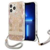 Etui Guess iPhone 13 Pro złoty hard case Flower Strap GUHCP13LHFLSD