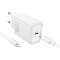 Hoco ładowarka sieciowa usb Typ C 30W + kabel usb C - Lightning biała