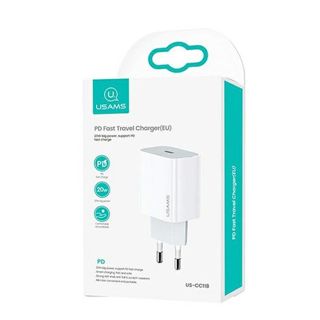 USAMS ładowarka sieciowa 1xusb typ C 20W biała