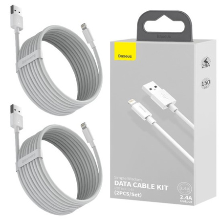 Baseus 2 x kabel usb -  iPhone Lightning biały 150cm 2.4A