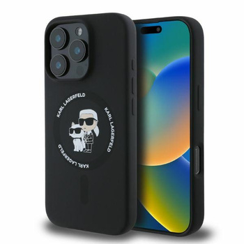 Etui Karl Lagerfeld iPhone 16 Pro 6.3" czarny hard case Silicone Karl&Choupette Heads Ring MagSafe KLHMP16LSCMKCRHK