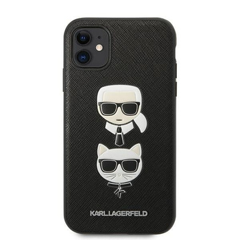 Etui Karl Lagerfeld iPhone 11 czarny hard case Saffiano Ikonik Karl&Choupette Head KLHCN61SAKICKCBK