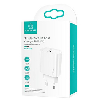 USAMS ładowarka sieciowa 1xusb typ C 20W biała (T39)