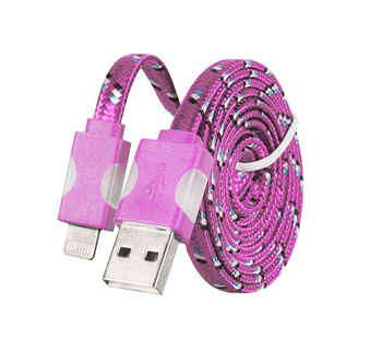Kabel USB iPhone 5 sznurówka różowy świecący
