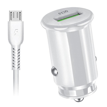 Ładowarka samochodowa Ampere Fast QC 3.0 + kabel micro usb biała 3A