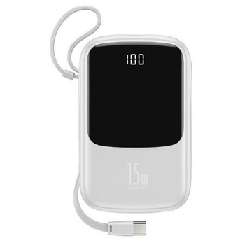 Baseus Power Bank 10000mAh / 3A / 15W biały z kablem typ C + LED + 4wejścia usb: 2xusb, 1xiPh, 1xTyp C