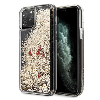 Etui Guess iPhone 11 Pro złote hard case Liquid Glitter Hearts GUHCN58GLHREGO