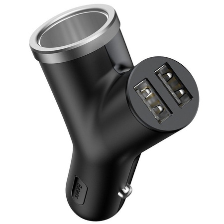 Baseus ładowarka samochodowa 2xUSB 3.4A 40W + gniazdo zaplaniczki czarna