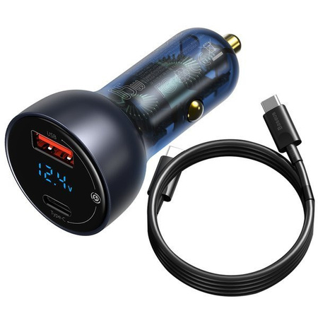 Baseus ładowarka samochodowa LED 65W Quick Charge PPS szary + kabel 2x usb C