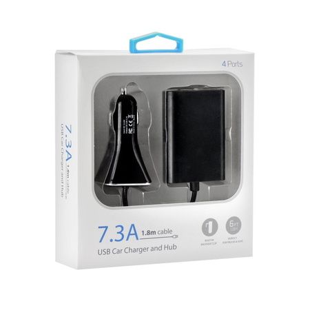 Adapter samochodowy USB 4xUSB 7,3A + kabel 1.8m
