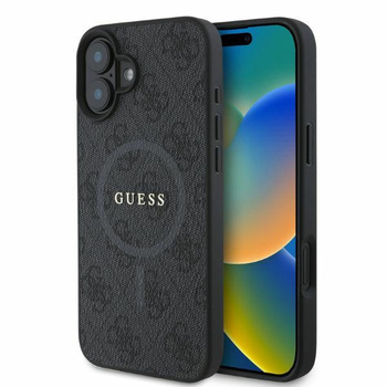 Etui Guess iPhone 16 6.1" czarny 4G Ring Classic Logo z Magsafe GUHMP16SG4GFRK