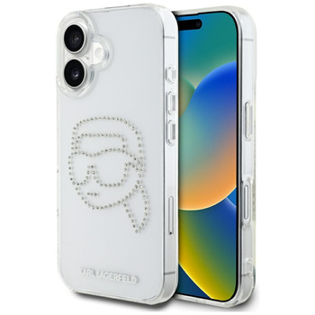 Etui Karl Lagerfeld iPhone 16 6.1" transparent IML Rhinestones Karl Hread KLHCP16SHKHDCELT