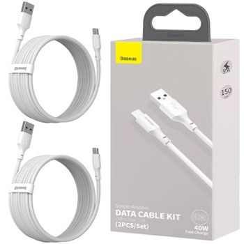 Baseus 2 x kabel usb typ C PD QC 40W 5A biały 150cm