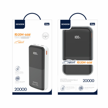 Sendem Power Bank 20000mAh 2 x QC + PD  max. 66W biały