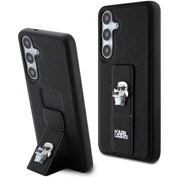 Etui Karl Lagerfeld Samsung S24+ Plus czarny hard case Gripstand Saffiano Karl&Choupette Pins KLHCS24MGSAKCPK