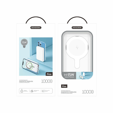 Sendem Power Bank 10000mAh z magsafe + QC + PD 22,5W biały
