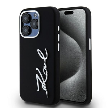 Etui Karl Lagerfeld iPhone 15 Pro 6.1" czarny hard case Silicone Metal Script Logo KLHCP15LSCMSMVK