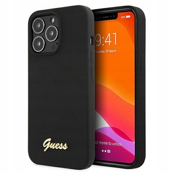 Etui Guess iPhone 13 Pro Max czarny hard case Silicone Script Gold Logo z MagSafe GUHMP13XLSLMGBK