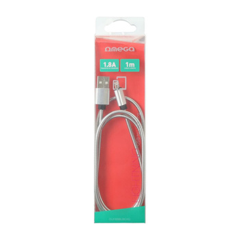 Kabel USB Omega METAL iPhone 5/6/7/8 1.8A 1metr srebrny box