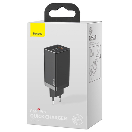 Baseus ładowarka sieciowa GaN2 Pro 2 x usb PD + 1 x usb QC 65W czarna