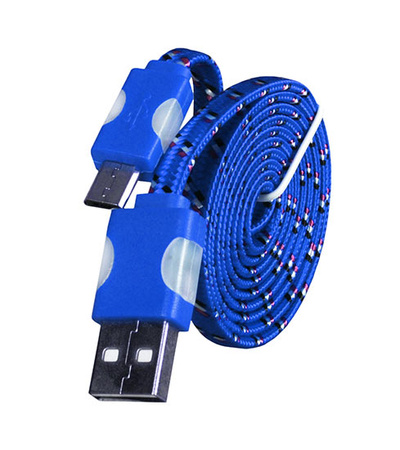 Kabel USB micro usb CA-101 sznurówka niebieski świecący
