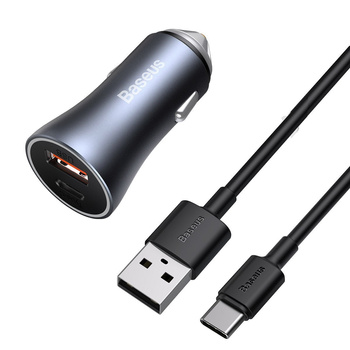Baseus ładowarka samochodowa Golden Contactor Pro 2xUSB Quick Charge 40W szara + kabel typ C