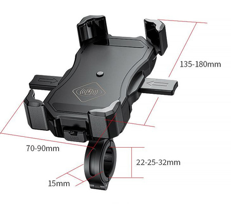 Uchwyt motocyklowy R13W z ładowaniem bezprzewodowym + gniazdo usb QC