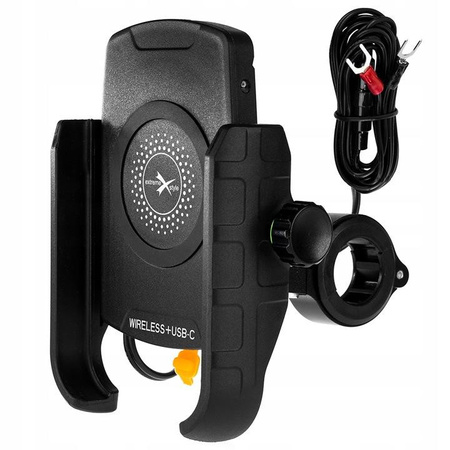 Uchwyt motocyklowy R9W z ładowaniem bezprzewodowym + gniazdo usb typ C PD
