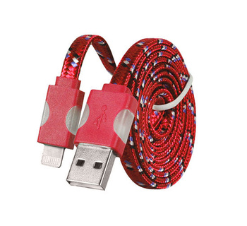 Kabel USB iPhone 5 sznurówka czerwony świecący