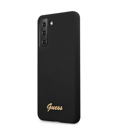 Etui Guess Samsung S21+ Plus czarny hard case Silicone Script Metal Logo GUHCS21MLSLMGBK