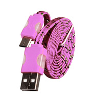 Kabel USB micro usb CA-101 sznurówka różowy świecący