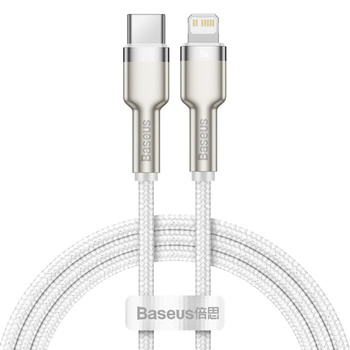 Baseus kabel Cafule Metal nylonowy usb Typ C - Lightning iPhone Power Delivery biały 100cm 20W