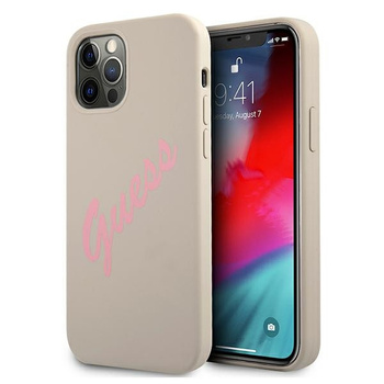 Etui Guess iPhone 12 / 12 Pro 6.1" szaro różowy hard case Silicone Vintage GUHCP12MLSVSGP