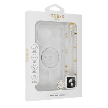 Etui Guess iPhone 16 Pro Max 6.9" transparent IML Glitter With Pearl Strap z Magsafe GUHMP16XHGCRELST