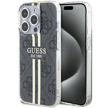Etui Guess iPhone 15 Pro Max 6.7" czarny hard case IML 4G Gold Stripe GUHCP15XH4PSEGK
