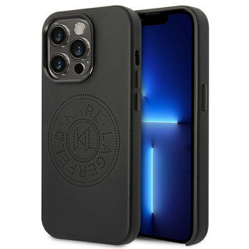 Etui Karl Lagerfeld iPhone 14 Pro 6.1" czarny hard case Leather Perforated Logo KLHCP14LFWHK