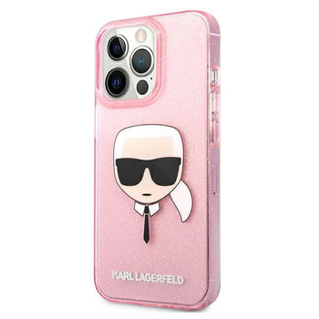 Etui Karl Lagerfeld iPhone 13 Pro różowy hard case Glitter Karl`s Head KLHCP13LKHTUGLP