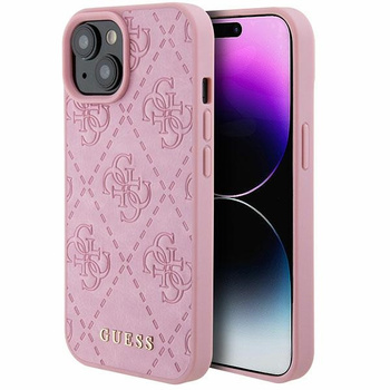 Etui Guess iPhone 13 / 14 / 15 6.1" różowy hard case Leather 4G Stamped GUHCP15SP4EPMP