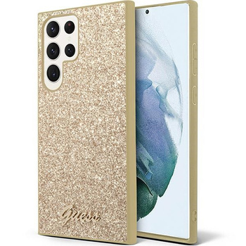 Etui Guess Samsung S24 Ultra złoty hard case Glitter Script GUHCS24LHGGSHD
