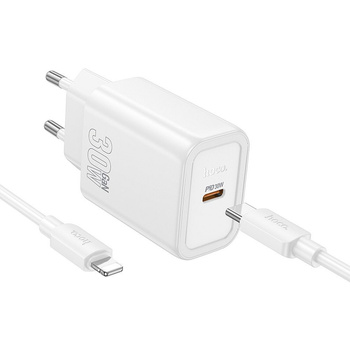Hoco ładowarka sieciowa usb Typ C 30W + kabel usb C - Lightning biała