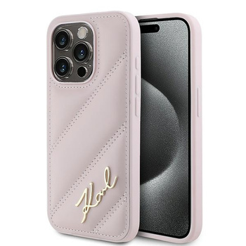 Etui Karl Lagerfeld iPhone 15 Pro 6.1" różowy hard case Diagonal Quilted Script KLHCP15LPQDSMGP
